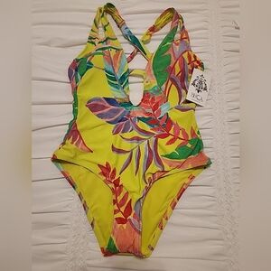 Becca Designer One piece swimsuit.  Sexy strappy bright NWT Sz med